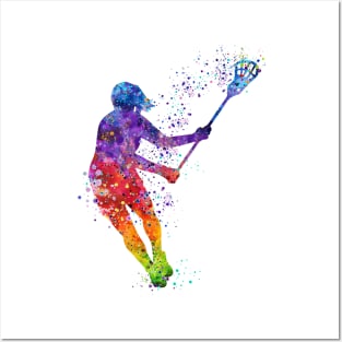 Lacrosse Girl Player Watercolor Silhouette Painting Posters and Art